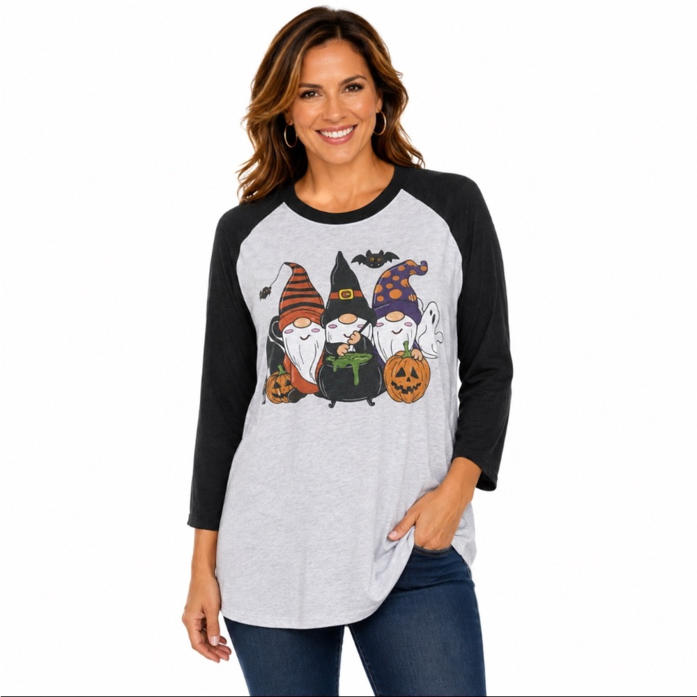 NEXT LEVEL APPAREL Halloween Gnome Graphic Raglan 3/4 Sleeve Top Size Large